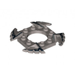 Ring 4 x 4 with 2 x 2 Hole and 4 Serrated Ends with Black and White Pattern (Ninjago Spinner Crown) : {сребърно метален}