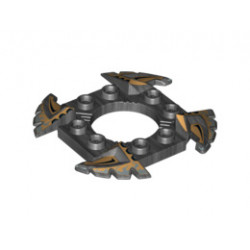 Ring 4 x 4 with 2 x 2 Hole and 4 Serrated Ends with Black and Pearl Gold Pattern (Ninjago Spinner Crown): {титаниево метален}
