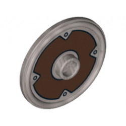 Minifigure, Shield Round with Stud and Ring Around Edge with Dark Brown Ring and 4 Rivets Pattern : {сребърно метален}