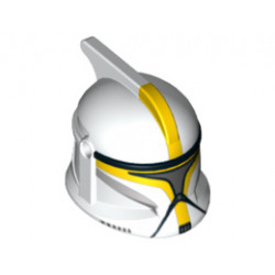 Minifigure, Headgear Helmet SW Clone Trooper with Holes, Yellow Markings and Silver Visor Pattern (Clone Trooper Commander): {бял}