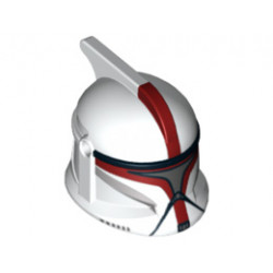 Minifigure, Headgear Helmet SW Clone Trooper with Holes, Dark Red Markings and Silver Visor Pattern (Clone Trooper Captain): {бял}
