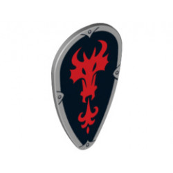 Minifigure, Shield Ovoid with Red Fire Breathing Dragon Head on Black Background Pattern: {умерено каменно сив}