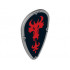 Minifigure, Shield Ovoid with Red Fire Breathing Dragon Head on Black Background Pattern: {умерено каменно сив}