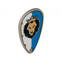 Minifigure, Shield Ovoid with Lion Head on White and Blue Pattern: {умерено каменно сив}