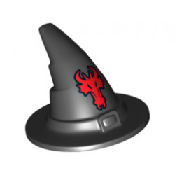 Minifigure, Headgear Hat, Wizard / Witch, Slightly Textured with Red Dragon Head Pattern: {черен}