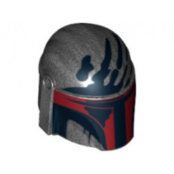 Minifigure, Headgear Helmet with Holes, SW Mandalorian with Dark Red Visor and Black Handprint Pattern: {титаниево метален}