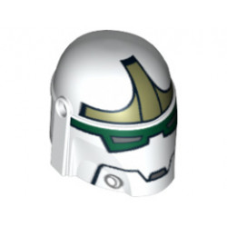 Minifigure, Headgear Helmet with Holes, SW Bounty Hunter with Jaw and Dark Green and Olive Green Pattern: {бял}
