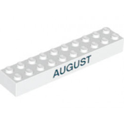 Brick 2 x 10 with Black 'JULY' and 'AUGUST' Pattern on opposite sides : {бял}