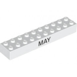 Brick 2 x 10 with Black 'MAY' and 'JUNE' Pattern on opposite sides : {бял}