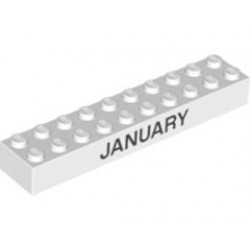 Brick 2 x 10 with Black 'JANUARY' and 'FEBRUARY' Pattern on opposite sides : {бял}