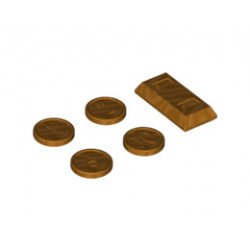 Minifigure, Utensil Coins and Ingot / Bar, 5 in Bag (Multipack) : {хромирано златист}