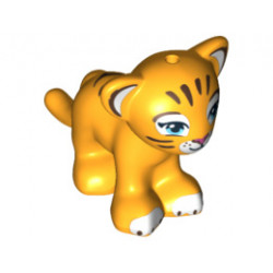 Lion / Tiger, Friends / Elves, Cub with Medium Azure Eyes, Dark Pink Nose and Dark Brown Stripes Pattern (Rajah): {огнено жълто-оранжев}