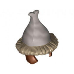 Minifigure, Headgear Helmet with 2 Reddish Brown Side Flaps, Brim and Silver Top with Spade Pattern: {пясъчно жълт}