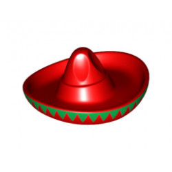 Minifigure, Headgear Hat, Mexican Sombrero with Bright Green Trim Pattern: {ярко червен}