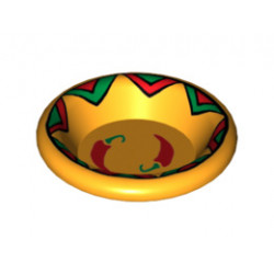 Minifigure, Utensil Dish 3 x 3 with Red Hot Chili Peppers and Black, Bright Green and Red Border Pattern: {огнено жълто-оранжев}