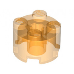 Тухличка 2X2 кръгла с кръстат отвор: {прозрачно ярко оранжев}