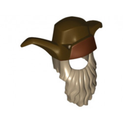 Minifigure, Hair Combo, Hair with Hat, Bushy with Beard Long with White at Temples and Hat with 3 Flaps Pattern: {пясъчно жълт}