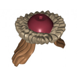 Minifigure, Hair Combo, Hair with Hat, Long with Dark Red Cap and Dark Tan Fur Brim Pattern: {умерен нуга}