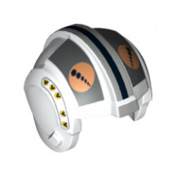 Minifigure, Headgear Helmet SW Rebel Pilot with Flat Silver Rectangles, Medium Nougat and Black Circles Pattern: {бял}