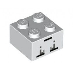 Brick 2 x 2 with Black, Dark Bluish Gray and Light Bluish Gray Squares and Rectangles Pattern (Minecraft Ghast Face): {бял}