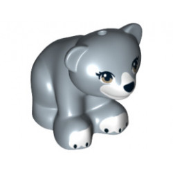 Bear, Friends / Elves, Cub, Sitting with Black Nose, Dark Tan Eyes and White Paws and Muzzle Pattern: {пясъчно син}