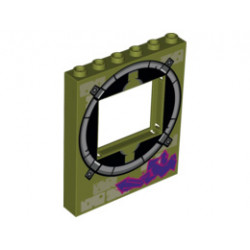 Panel 1 x 6 x 6 with Window with Round Sewer Opening Outline Pattern: {маслинено зелен}