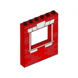 Panel 1 x 6 x 6 with Window with Bricks and White Window Frame Pattern: {ярко червен}