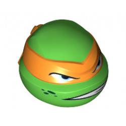 Minifigure, Head Modified Ninja Turtle with Orange Mask and Scowl Pattern (Michelangelo): {ярко зелен}