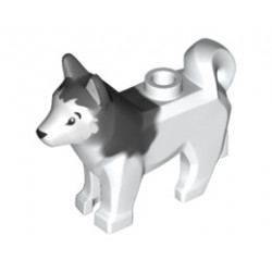 Dog, Husky with Black Eyes, Black Nose and Marbled Dark Bluish Gray Ears and Back Pattern: {бял}