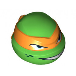 Minifigure, Head Modified Ninja Turtle with Orange Mask and Sneer Pattern (Michelangelo): {ярко зелен}