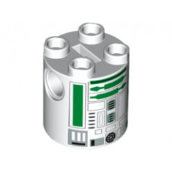 Brick, Round 2 x 2 x 2 Robot Body with Black Lines and Green Pattern (R2 Unit): {бял}
