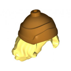Minifigure, Hair Long Wavy with Gold Greek Soldier Helmet Pattern: {студено жълт}