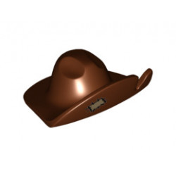 Minifigure, Headgear Hat, Wide Brim with Cut and Tan Patch Pattern: {червеникаво-кафяв}