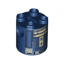 Brick, Round 2 x 2 x 2 Robot Body with Black Lines and Silver and Tan Pattern (Astromech Droid): {земно син}