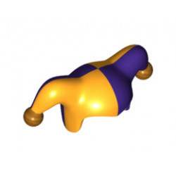 Minifigure, Headgear Jester's Cap with Dark Purple Left Side and Gold Pom Poms Pattern: {огнено жълто-оранжев}