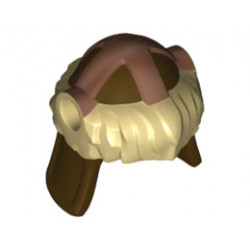 Minifigure, Headgear Helmet Barbarian with Tan Fur and Copper Markings Pattern: {тъмно кафяв}