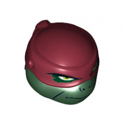 Minifigure, Head Modified Ninja Turtle Type 2 with Dark Red Mask, Headcovering and Closed Mouth Pattern (Raphael): {земно зелен}