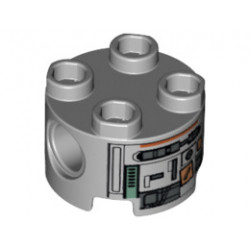 Brick, Round 2 x 2 with Pin Holes with Silver and Dark Orange Robot Pattern (C1-10P): {умерено каменно сив}