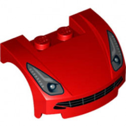 Vehicle, Mudguard 3 x 4 x 1 2/3 Curved Front with Headlights and Black Grille Pattern: {ярко червен}