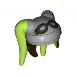 Minifigure, Headgear Headdress SW Twi'lek with Goggles and Light Bluish Gray, Dark Brown Hera Syndulla Pattern: {ярко жълто-зелен}