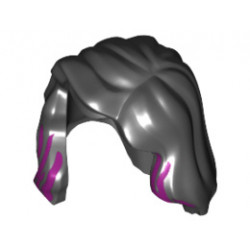 Minifigure, Hair Female Mid-Length with Part over Right Shoulder and Magenta Highlights Pattern: {черен}