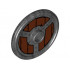 Minifigure, Shield Round with Stud and Ring Around Edge with Rivets and Circular Wood Planking Pattern: {титаниево метален}