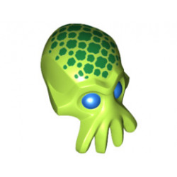 Minifigure, Head Modified Alien with 4 Mouth Tentacles and Blue Eyes and Green Spots Pattern: {ярко жълто-зелен}