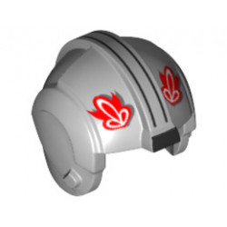 Minifigure, Headgear Helmet SW Rebel Pilot with Red T-16 Skyhopper Pilot Logo and Two Black Stripes Pattern: {умерено каменно сив}