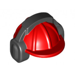 Minifigure, Headgear Helmet Construction with Black Ear Protector / Headphones Pattern: {ярко червен}