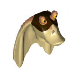 Minifigure, Head Modified SW Gungan Flat Eyes with Nougat Top and Dark Brown Mask Pattern : {тухлено жълт}
