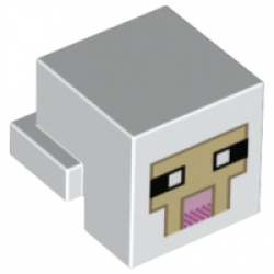 Creature Head Pixelated with Black and White Eyes, Bright Pink Nose, Tan Face with Dark Tan Outline Pattern (Minecraft Sheep): {бял}