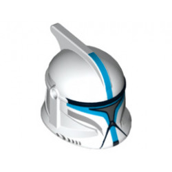 Minifigure, Headgear Helmet SW Clone Trooper with Holes, Dark Azure Markings and Silver Visor Pattern (Clone Trooper Lieutenant): {бял}