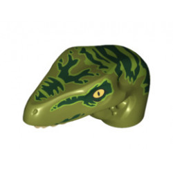Dinosaur Head Raptor with Pin Hole, Tan Teeth and Dark Green Stripes over Lime Pattern: {маслинено зелен}
