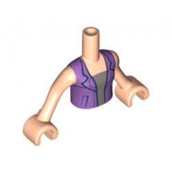 Torso Mini Doll Friends Medium Lavender Open Vest with Silver Buttons over Silver Top Pattern, Light Nougat Arms with Hands: {светло нуга}